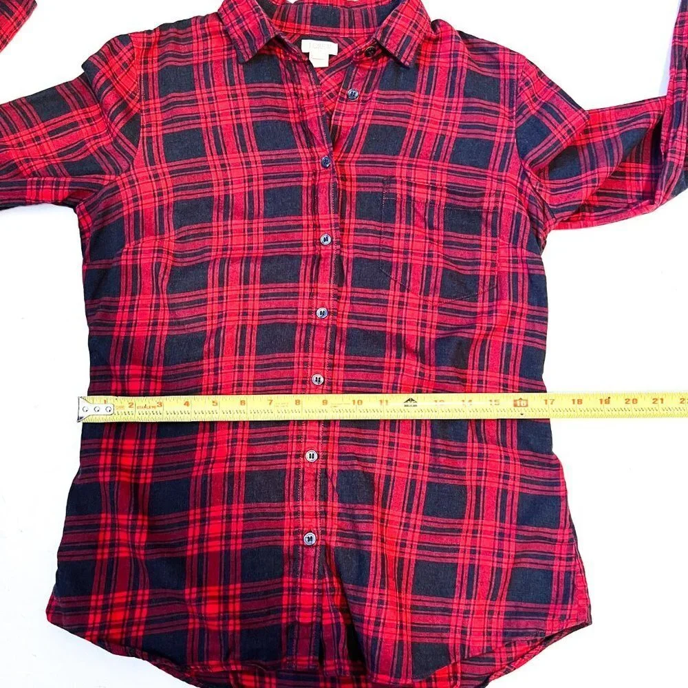 Red J. Crew buffalo plaid flannel button down top Size Extra Small XS